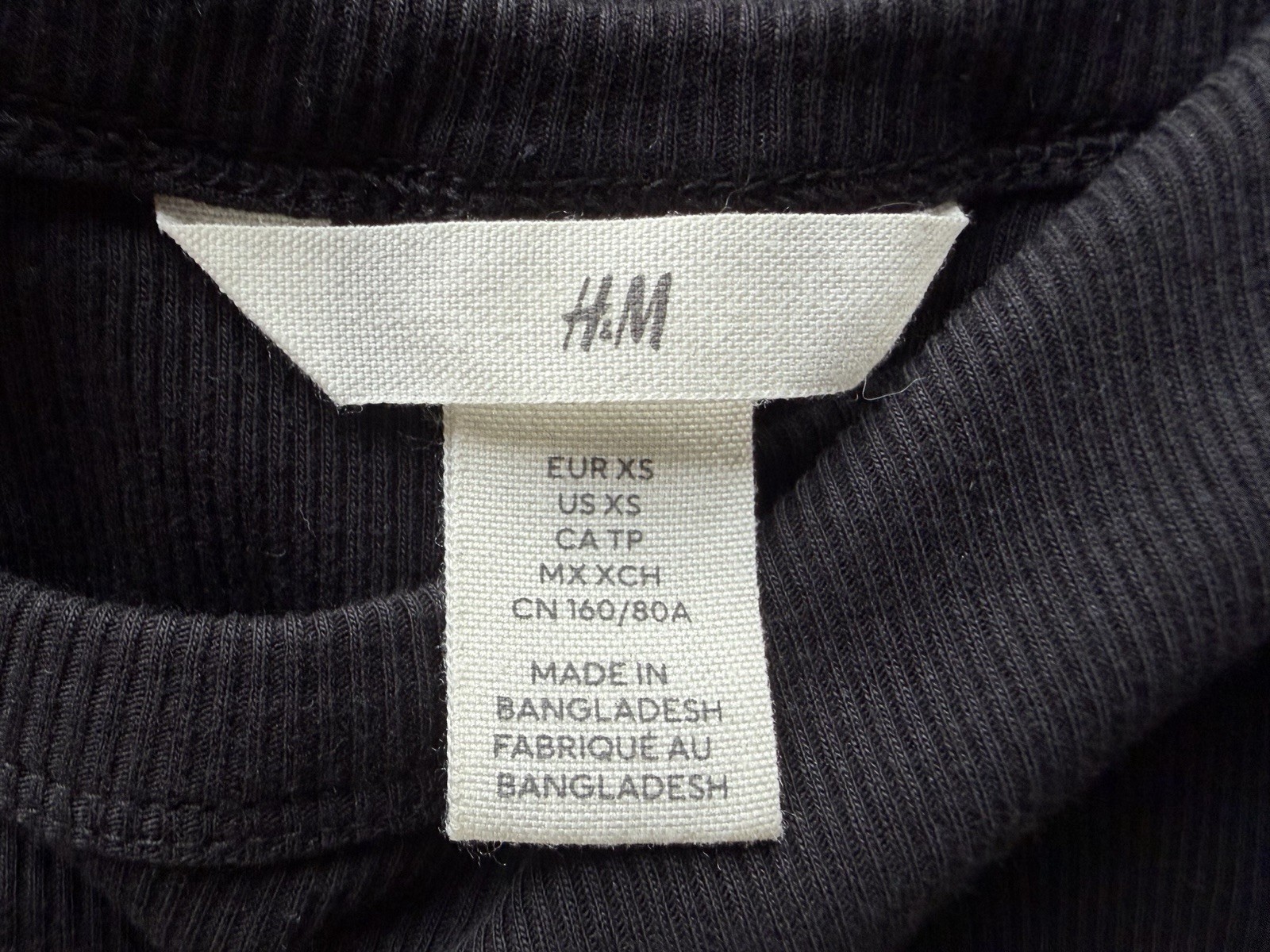 H & M Black Short-Sleeve Soft Rib Knit Midi Dress Size XS Dark Romantic Bodycon