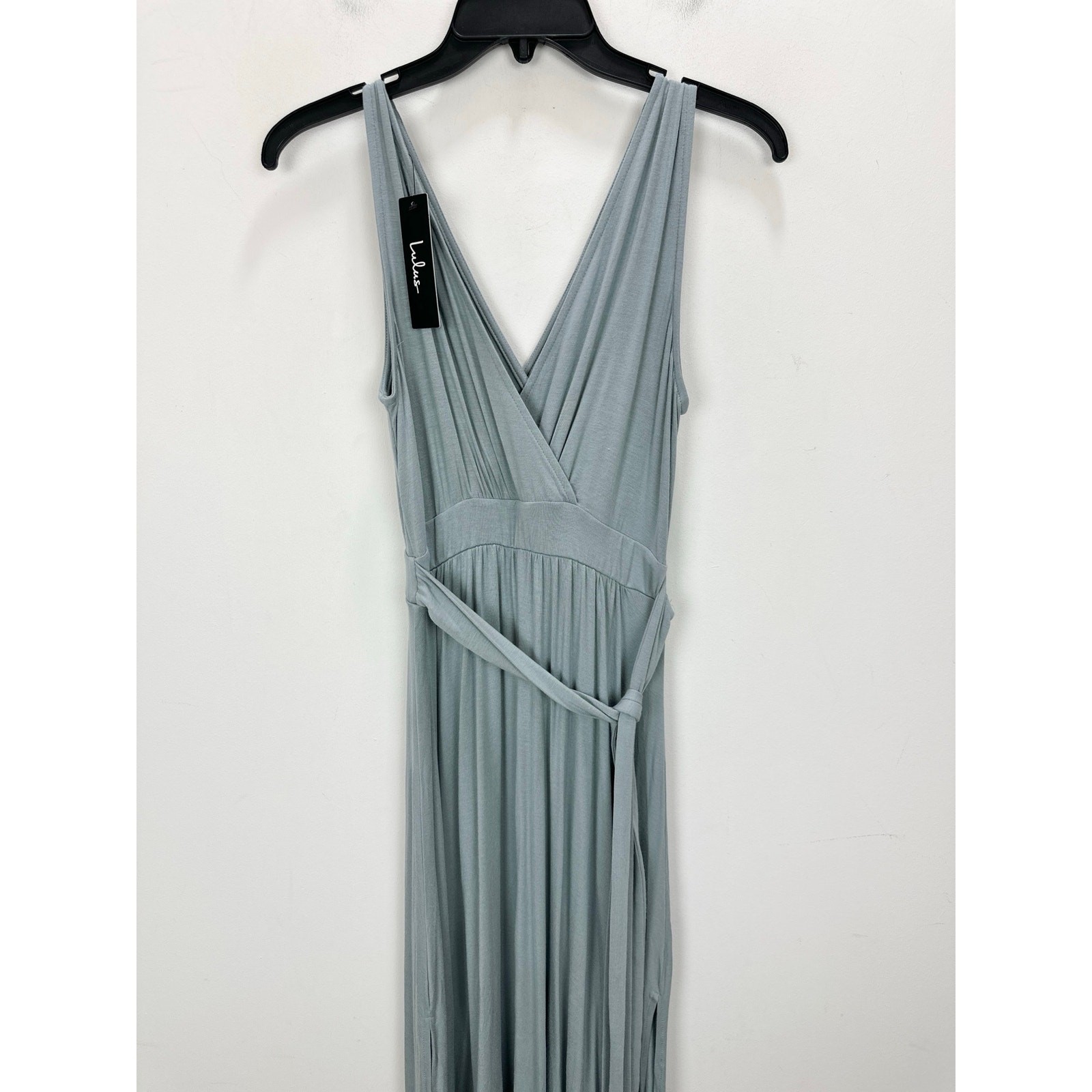 Lulus Surplice Stretch Jersey Knit Maxi Dress Side Slit Dusty Mint Medium NWT