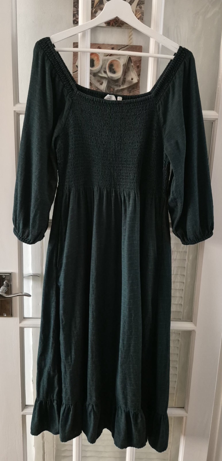 FAT FACE Adele Shirred Dark Green Midi Dress. Size UK 14 Regular . *VGC*