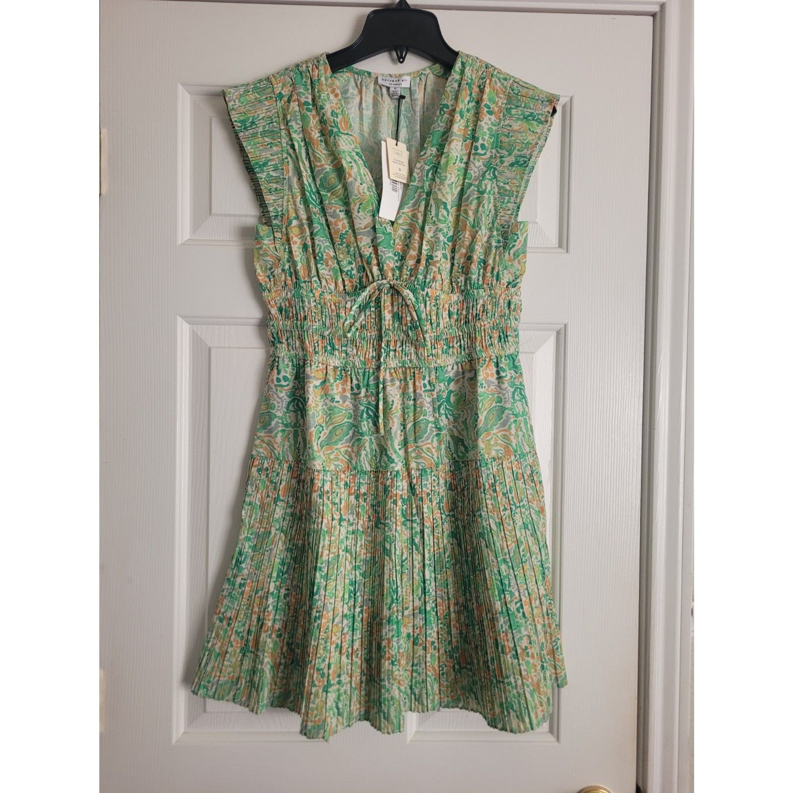 Current Air Meg Dress Small NWT $88 Green Abstract Print V-Neck Sleeveless