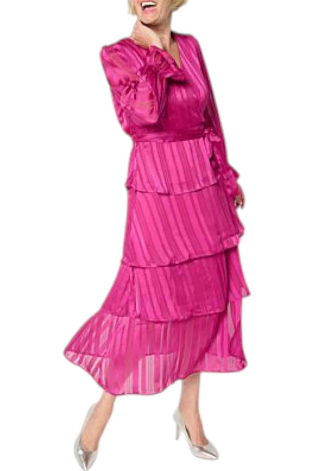 C Wonder by Christian Siriano Women’s Chiffon Faux Wrap Dress Fuchsia