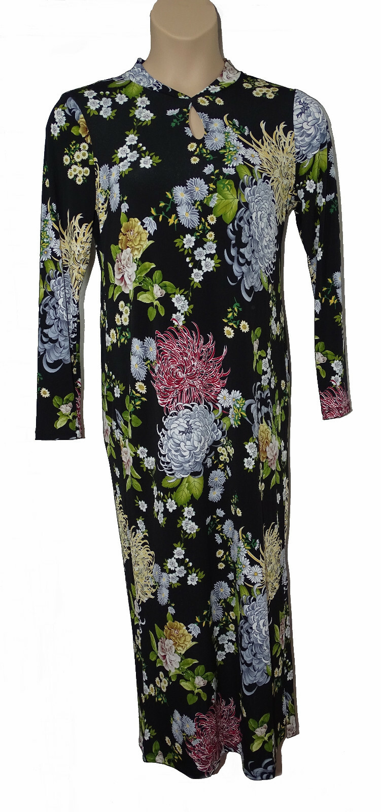 Kim&Co Womens Maxi Dress size Large Black Multi Floral Long sleeves Bnwt