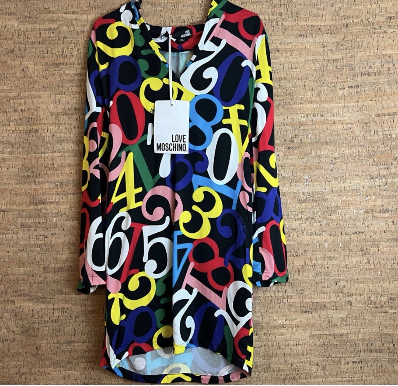 Love Moschino Multicolor Logo Print Long Sleeve V-Neck Shift Short Dress 2