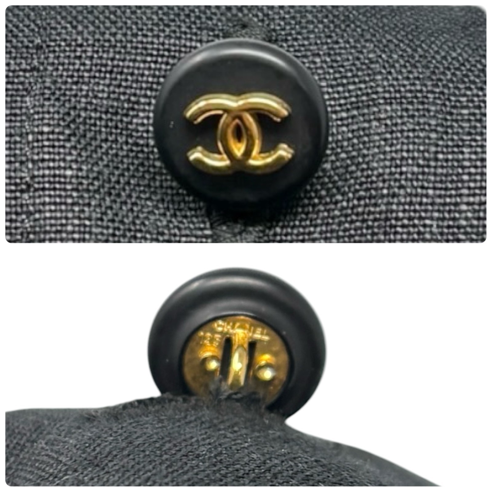 CHANEL Vintage 97P CC Logo Button Linen Shirt Dress One-piece #36 Black 902560