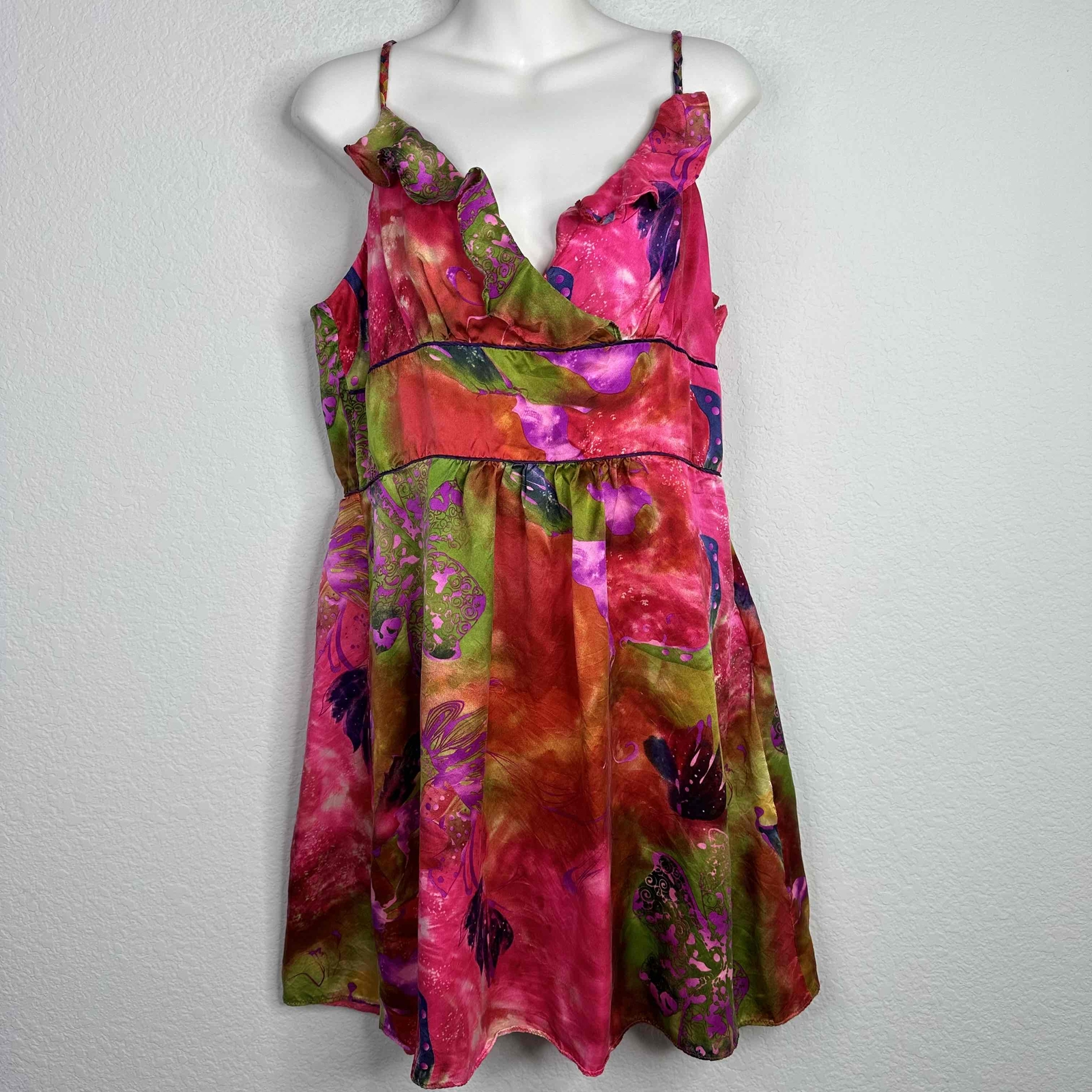 Andrea Behar Boston Proper Dress Women’s 14 Silk Braided Strap Floral Fairy Boho