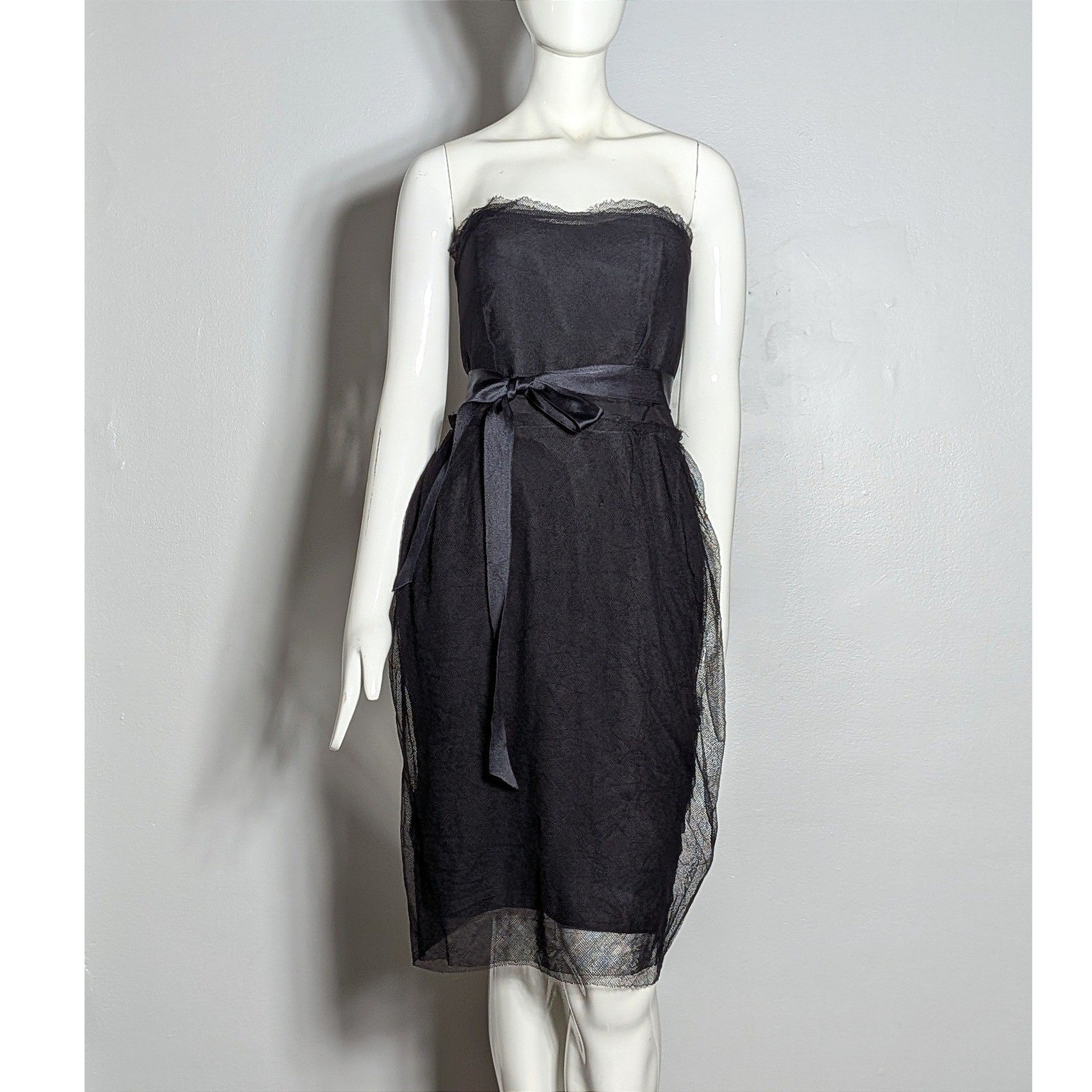 Lanvin Ete 2008 Resort Strapless Silk Wool Tulle Dress Black FR 38 France