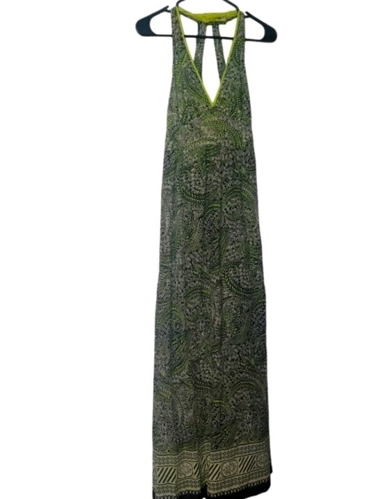 Burning Torch Green Graphic print Halter maxi dress Size-P