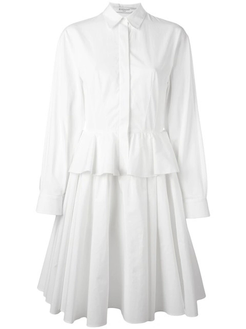 GIVENCHY Size 38 Point-Collar Fluted-Peplum Cotton Dress