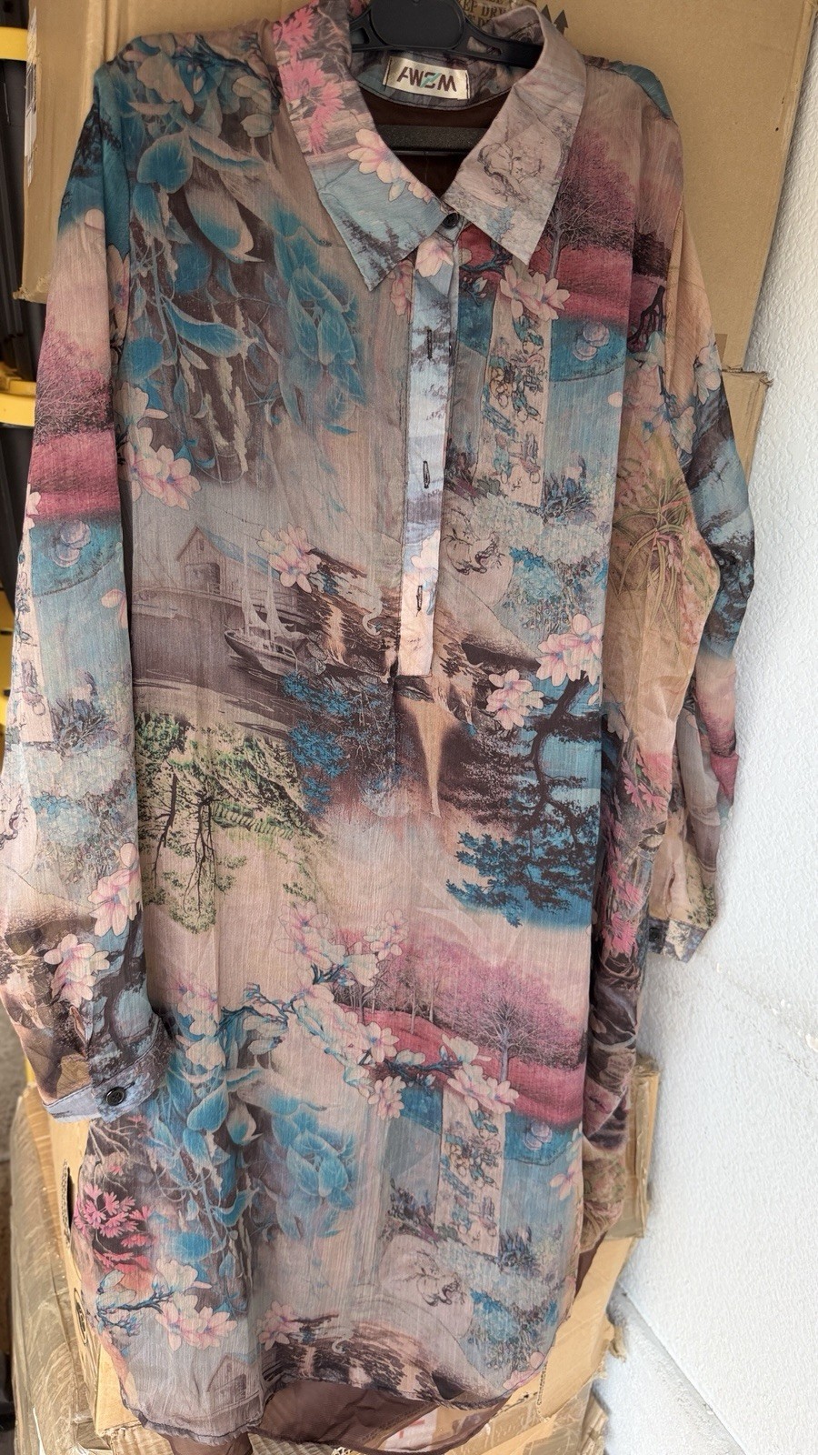 Asian Art Print Shirt Dress Tunic 100% Cotton Size M/L Unique One of A Kind New
