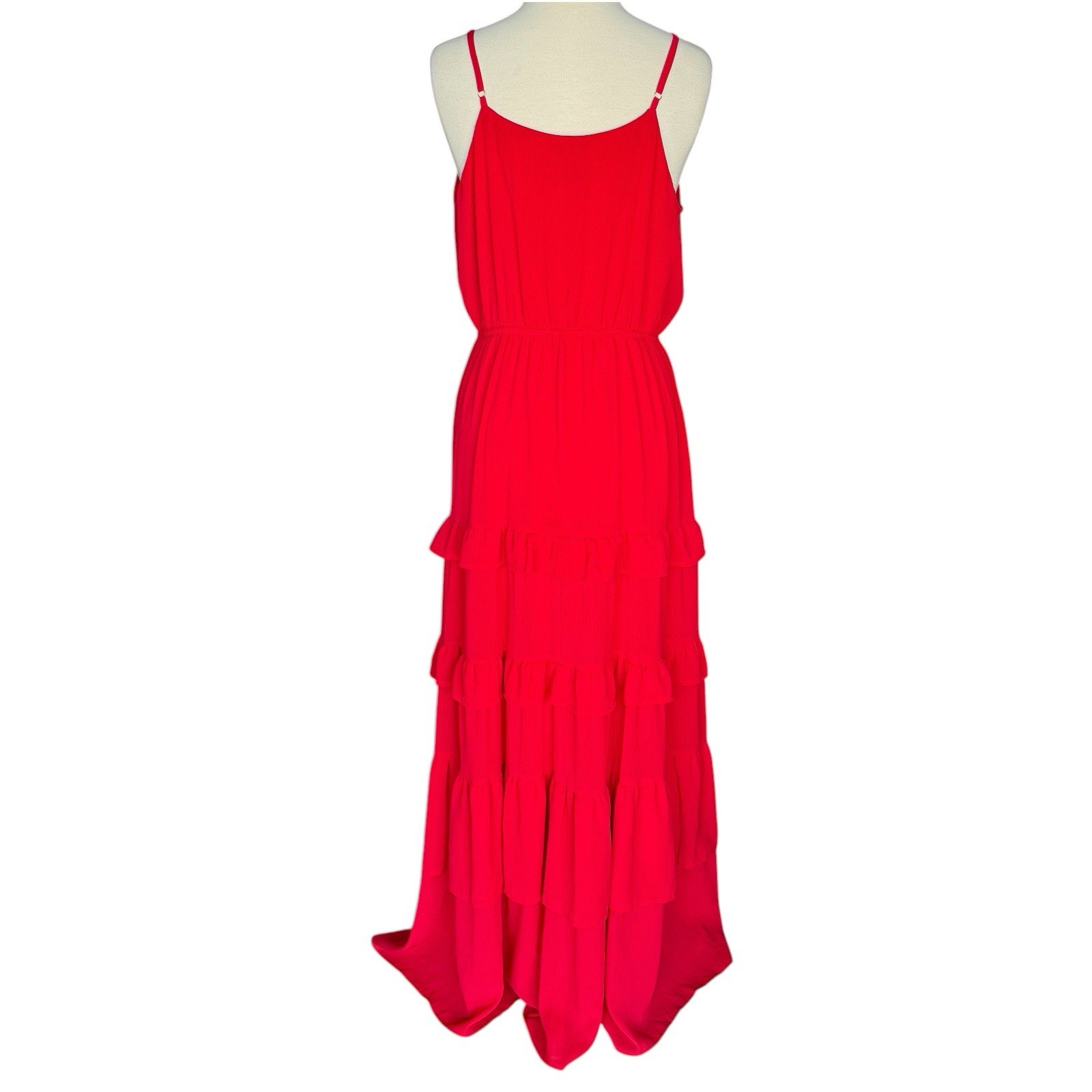 FLYING TOMATO Red Tiered Ruffled Maxi Dress Adjustable Straps V-Neck Large READ!
