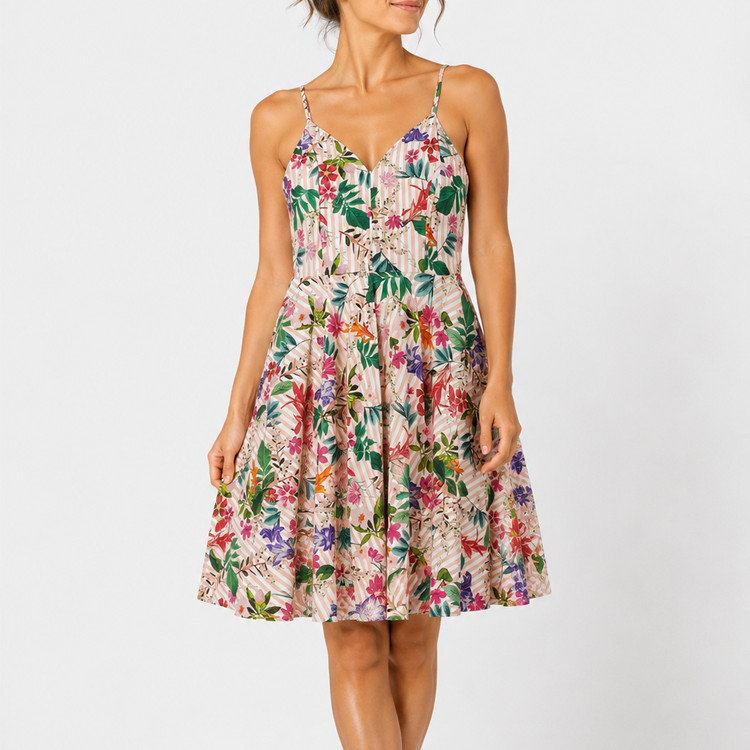 Gianni Bini Floral Sundress Women’s Size 8 Pink Cotton Fit Flare Lined Dress