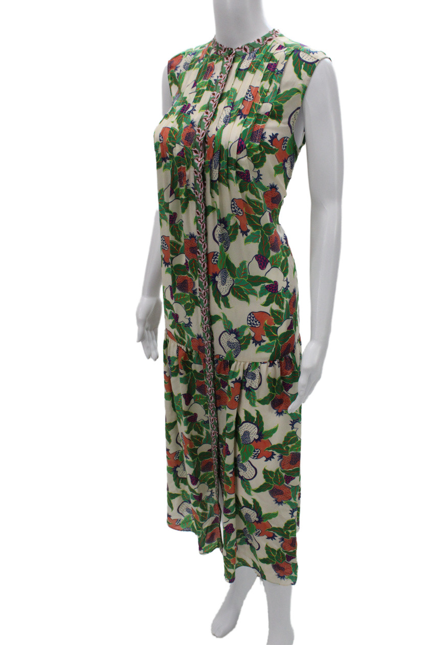 Saloni Womens Silk Maxi Dress Floral High Neck Sleeveless Knee Multi Size 6