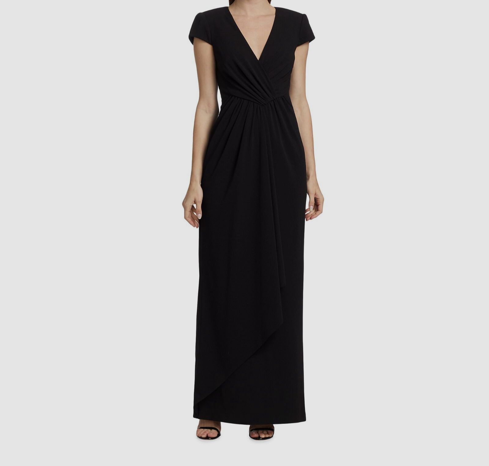 $595 Badgley Mischka Women’s Black Short Sleeve V-Neck Gown Dress Size 10