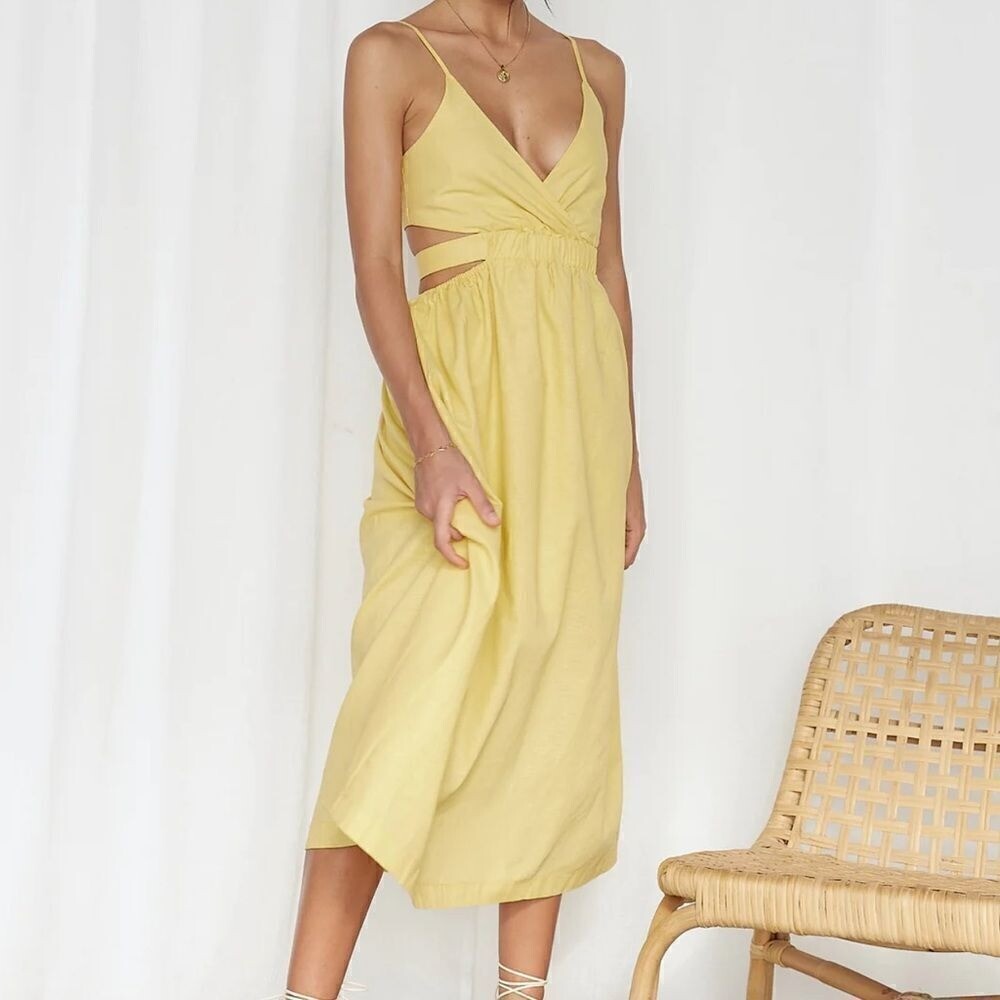 NWT All About May Bon Voyage Yellow Cut-Out Sides Tie Back Sundress — 6