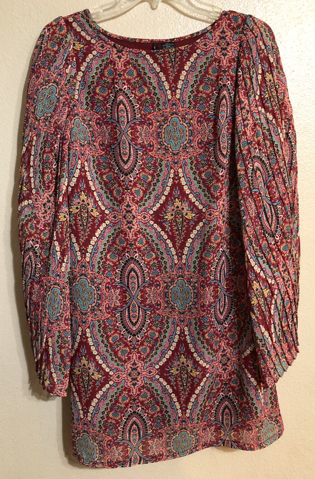 Fire Los Angeles M Lined Dress Tunic Pleated Long Sleeve(no Stretch)Multicolored