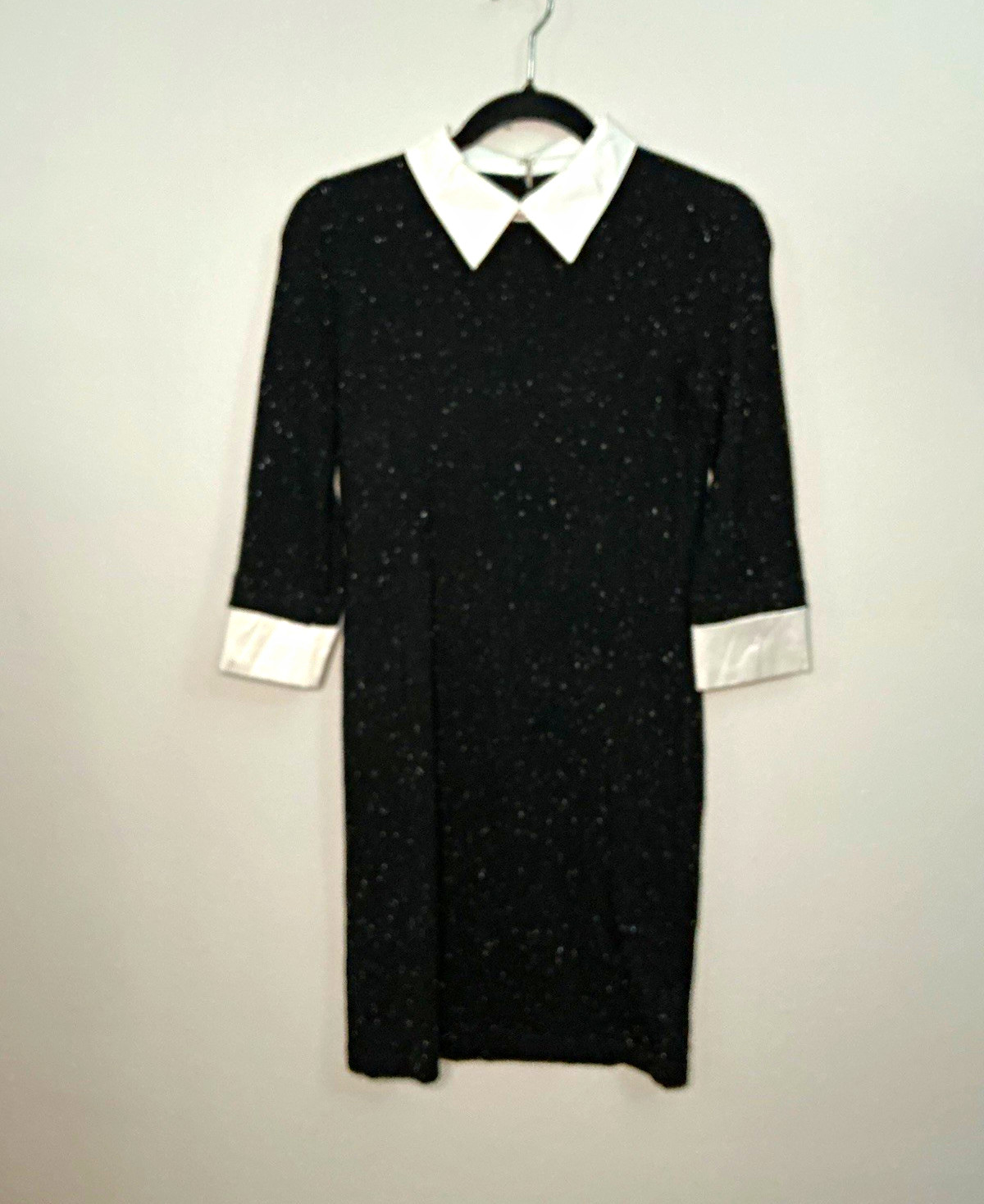 Wednesday Addams Tahari Women’s XS Black/White Speckled Collared Dress