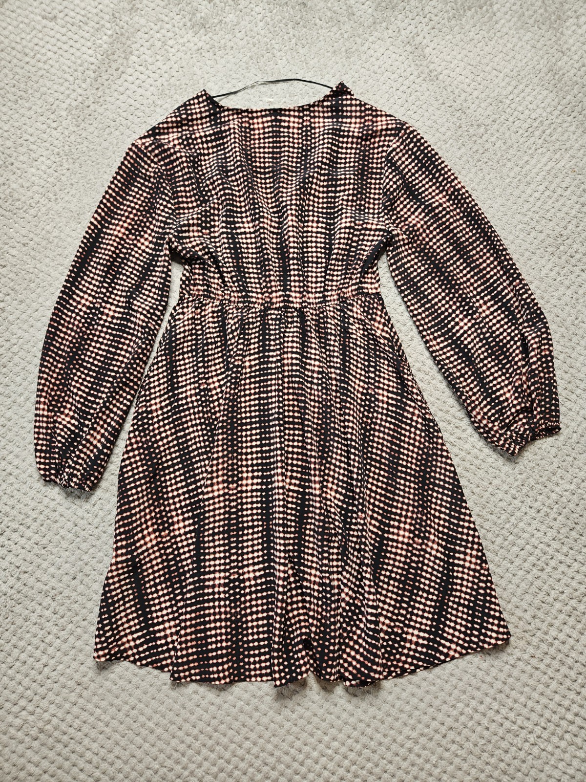 M&S Per Una Dress Geometric Print Long Puff Sleeve Pockets Pink/Black Size UK 8