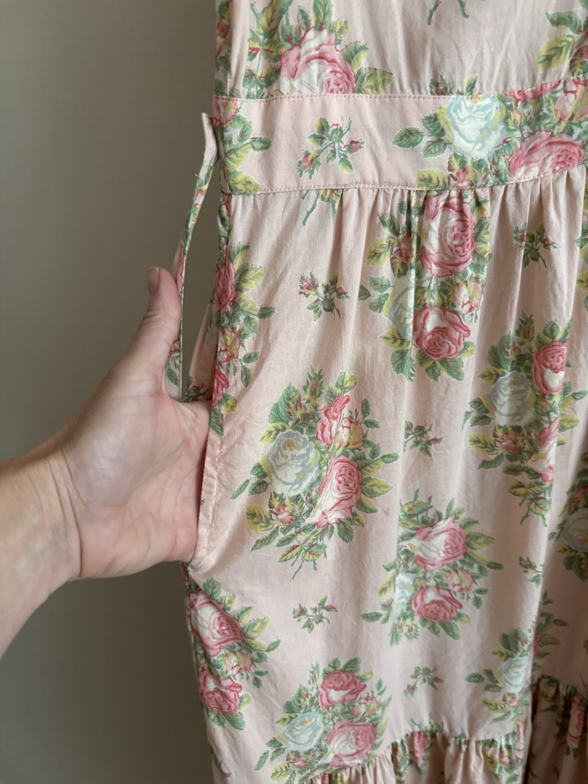 April Cornell Genevieve Hostess Maxi Dress Pink Cottage Roses Large Sleeveless