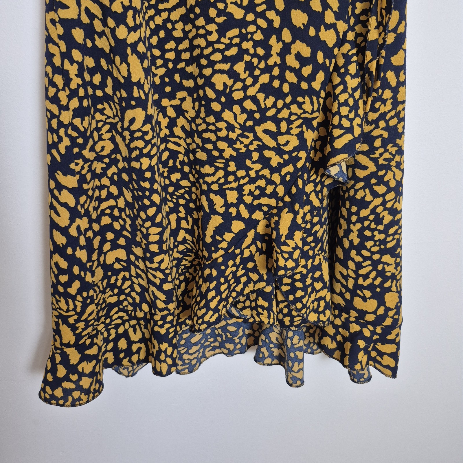 CY S/M Black Yellow Ruffle Frill Wrap Dress 3/4 Sleeve Tea Dress