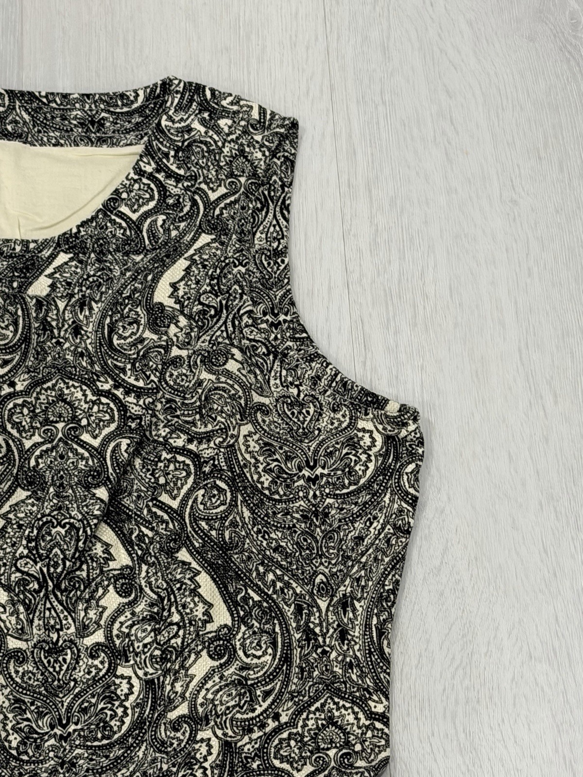 Talbots NEW $139 Sz 14P Cotton Ble Sheath Shift Dress Lined Paisley Black White