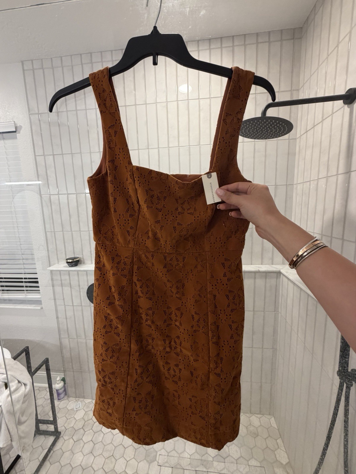 Anthropologie Brown Eyelet Lace Square Neck Sleeveless dress 4