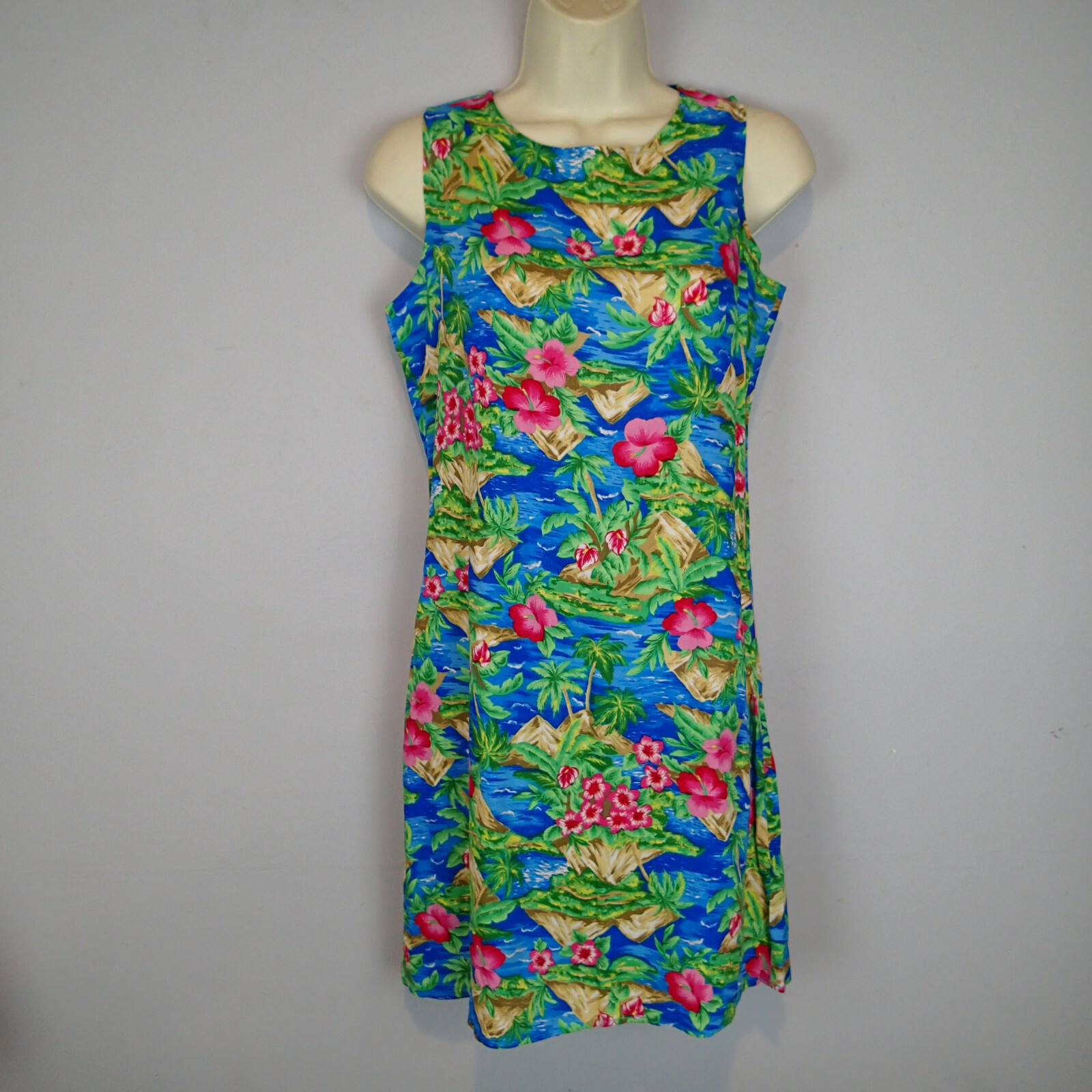 maui clothing Hawaii Dress Print Hawaiian sleeveless sz m blue green pink