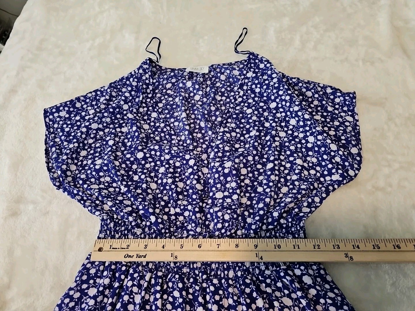 Sienna Sky Dress Womens Small Blue Floral Cap Sleeve Pull Over Lined V Neck
