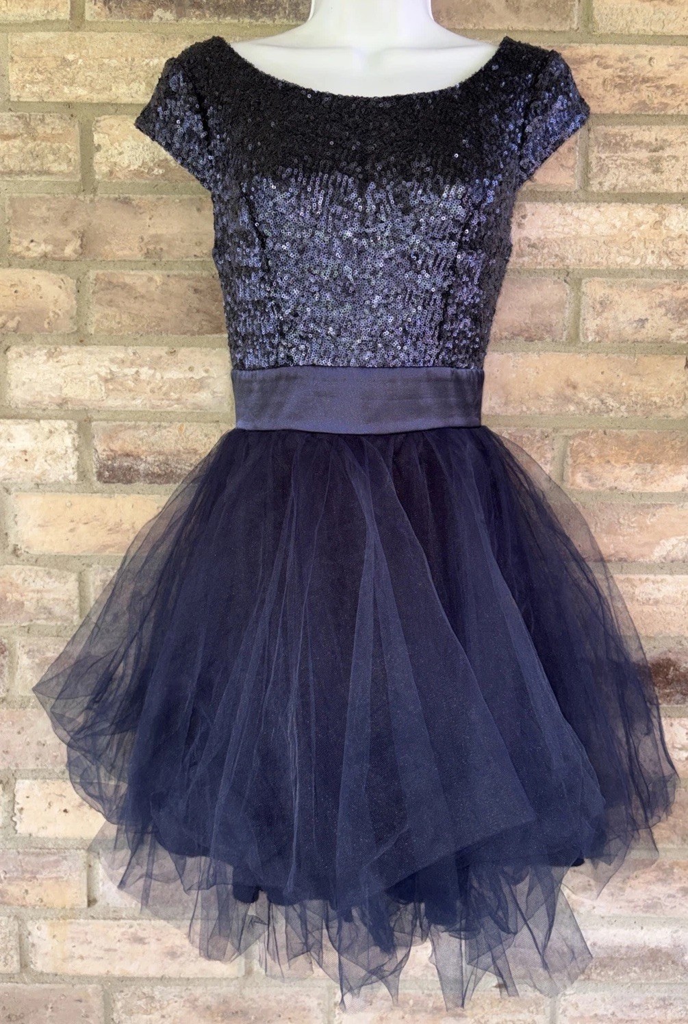 Trixxi Dress Juniors Sequins Tulle Navy Blue Royal Party FitFlare Fairy Empire•3