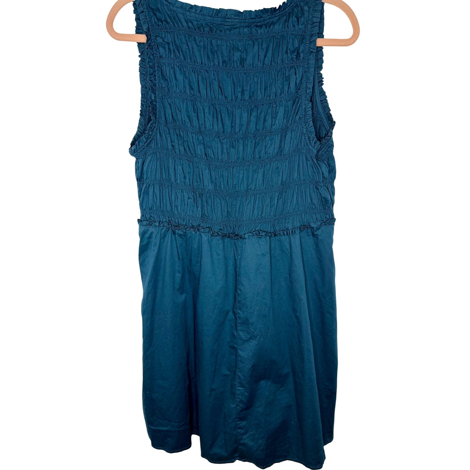 Old Navy Teal Blue Smocked Empire Waist Cotton Mini Dress Sleeveless Pockets L