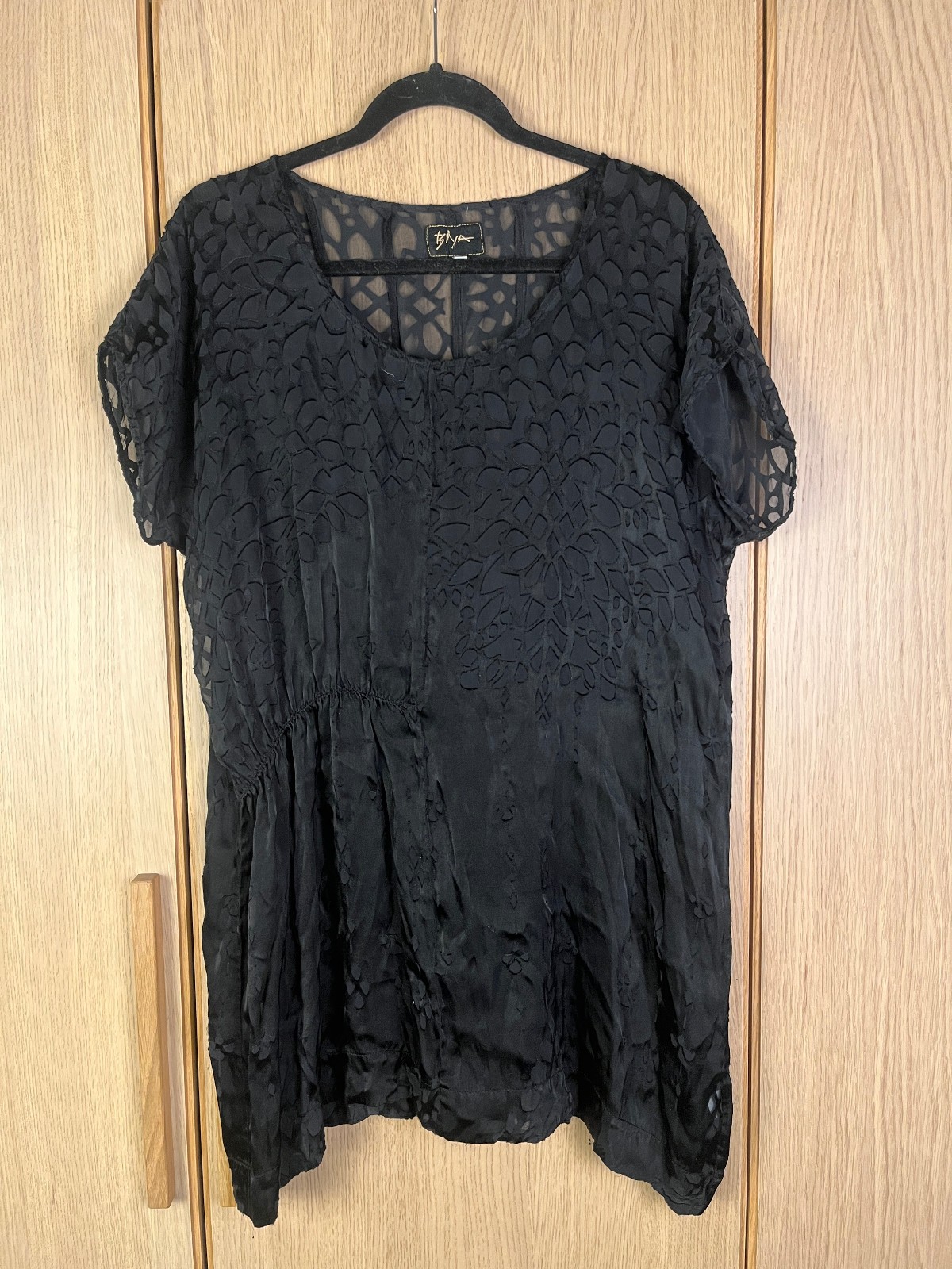Biya by Johnny Was Black Silk Devoré Cutout Dress, Size S — Boho Statement Dress