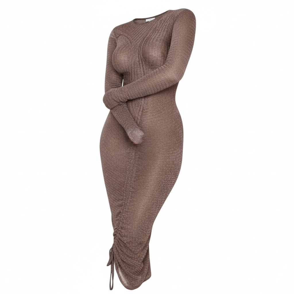 NWT PrettyLittleThing Chocolate Brown Ruched Bodycon Maxi Dress Slinky Club Sz 6