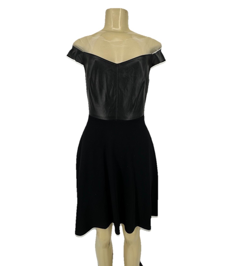 Bailey 44 Small Endorphin Mesh Faux Leather Top Fit and Flare Black Dress DV23