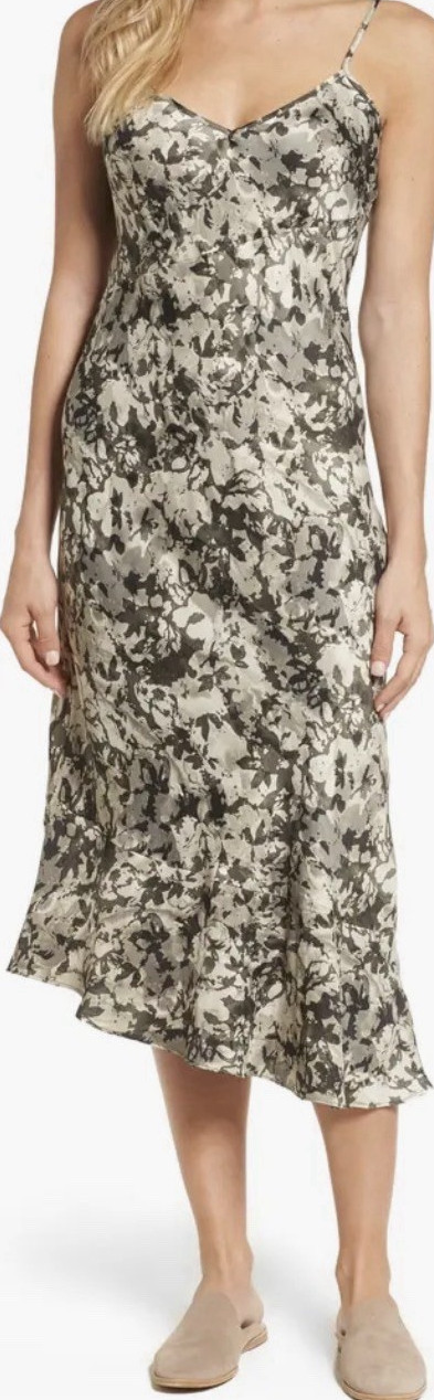Kenneth Cole New York Camo Floral Satin Slip Dress Midi High Low 90s Sz M⁠