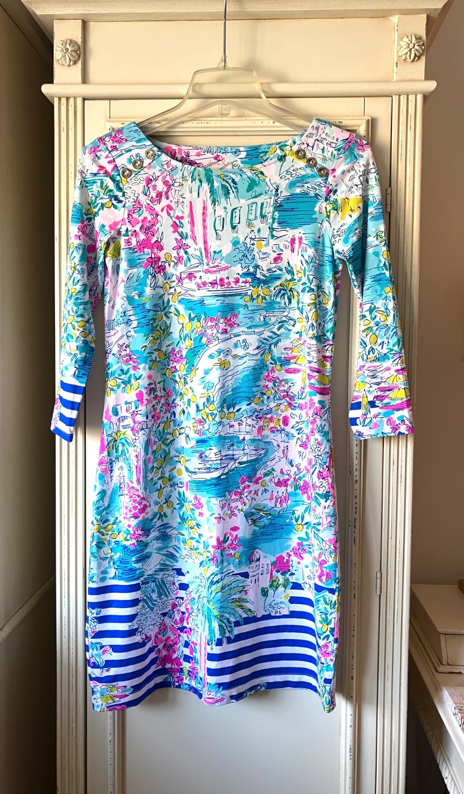 Lilly Pulitzer Sophie Pearson Shift Dress UPF 50 Postcards From Positano–XS NWOT