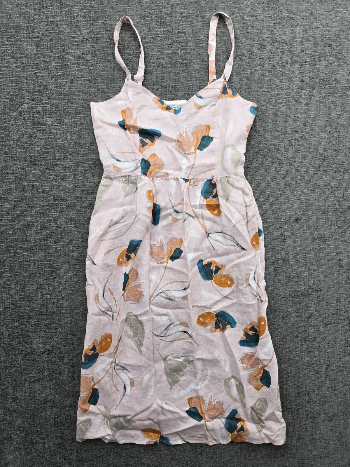 Rachel Zoe 100% Linen Floral Midi Dress Pink Sleeveless Adjustable Straps US 4