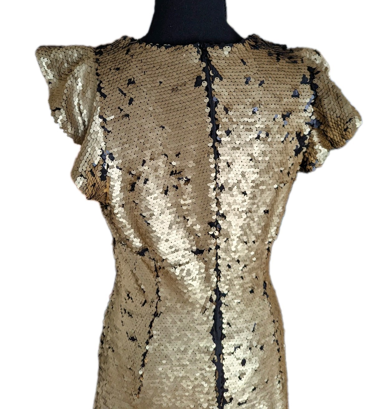Gold Matte Sequin Bodycon Cap Sleeve Party Dress Women’s Size Medium