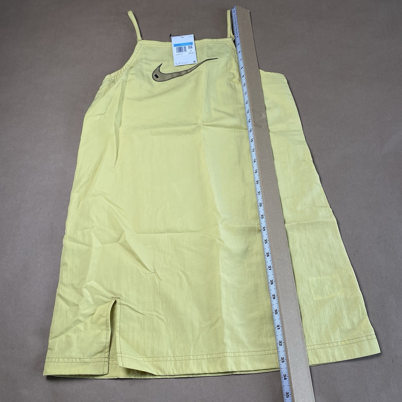 Nike M Medium NSW Swoosh Woven Casual Cami Dress Yellow Women Celery Sportswear