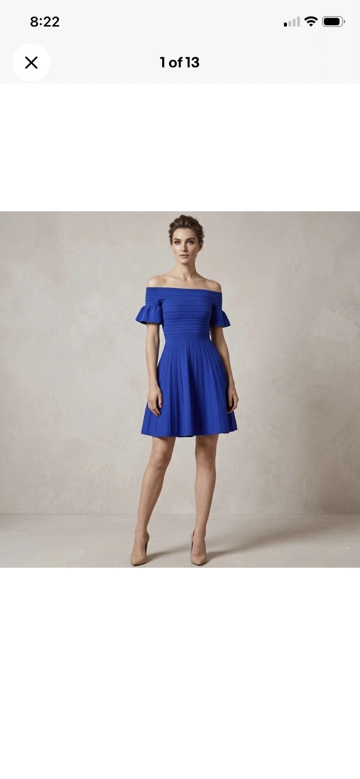 Ted Baker Criptum Bardot Frill Knitted Skater Dress Ted Size 0 Royal Blue US 0-2