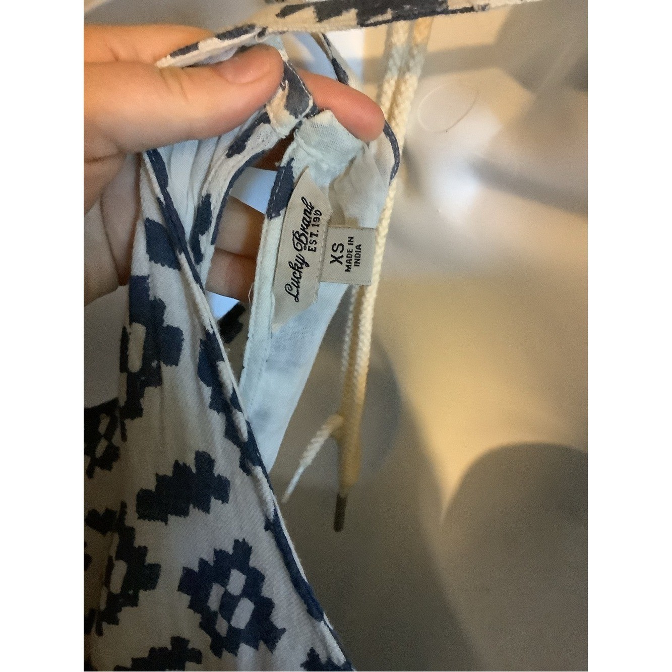 Lucky Brand Navy and Cream Geometric Halter Dress