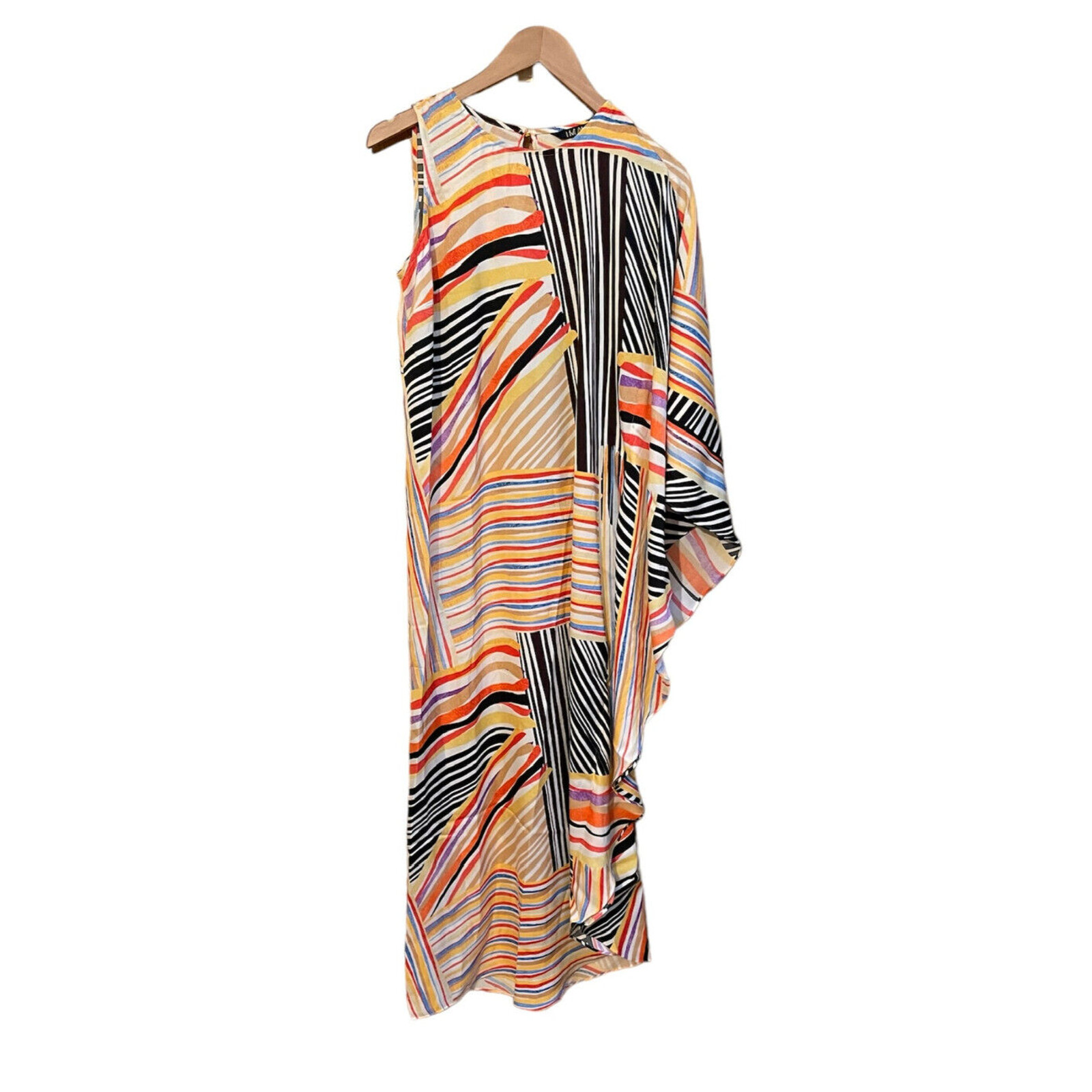 IMAN Global Chic Striped One Sleeve Caftan Maxi Dress Size XS NWT