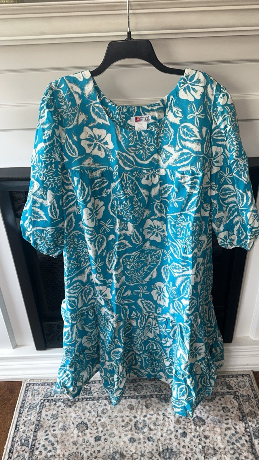 Woman Within Dress Womens Plus Size 1X Blue Short Sleeve Floral EUC