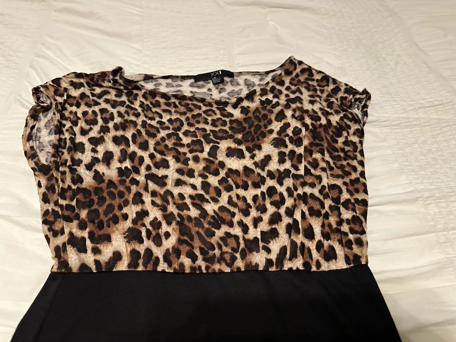 Forever 21 Leopard Black Bodycon Soft Lightweight Dress Women’s Jrs Size L EUC