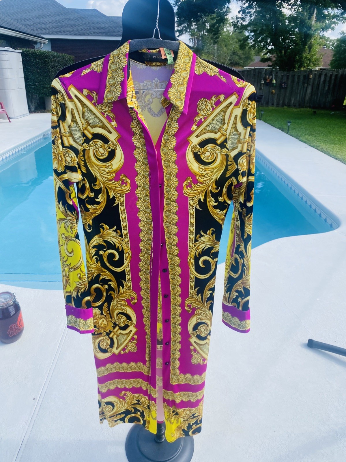 Gianni Versace Long Multi Color Button down long sleeve Dress made in Italy 40