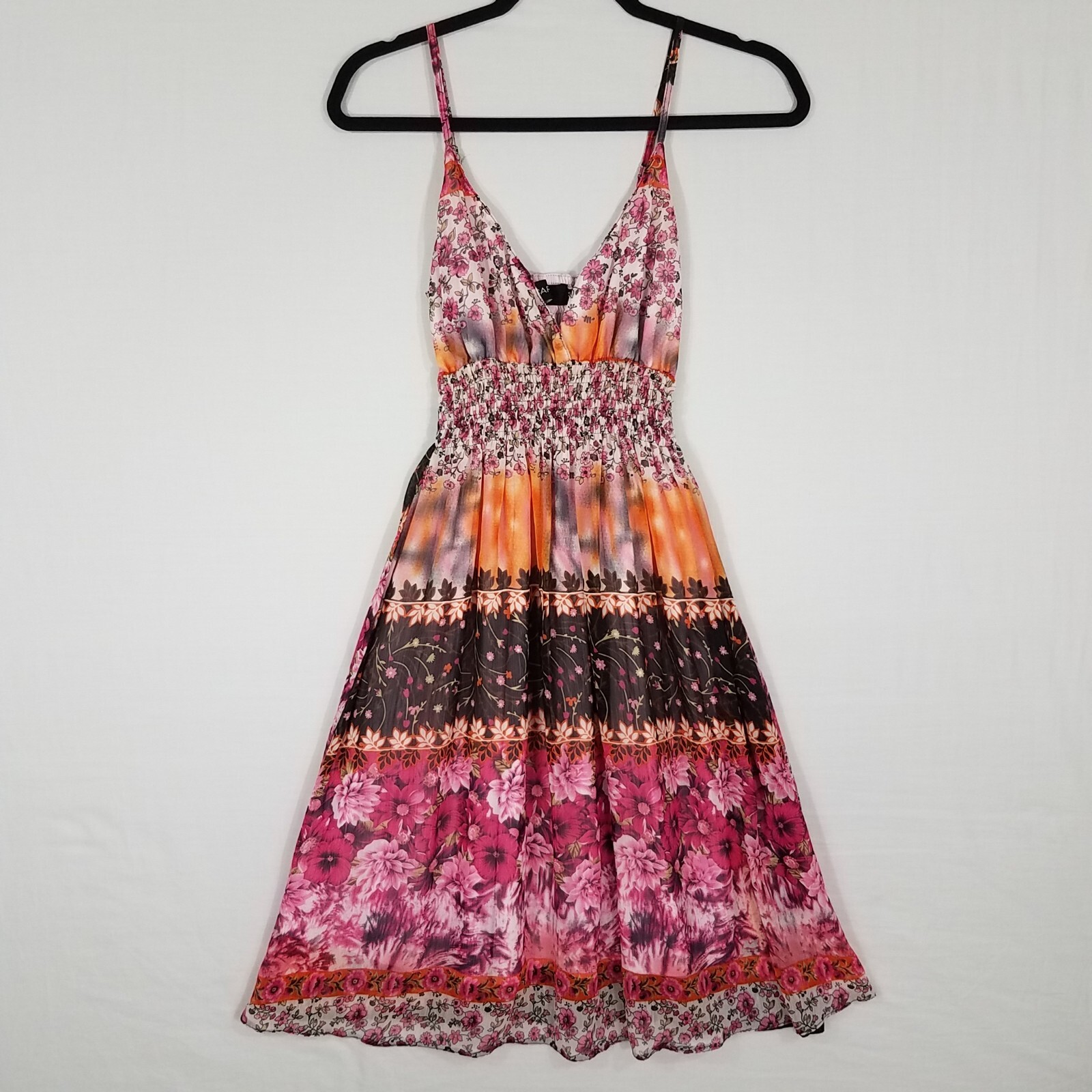 CARS Women Summer Dress 42 (US 8) Bulgaria Smocked Waist Floral Lined Chiffon