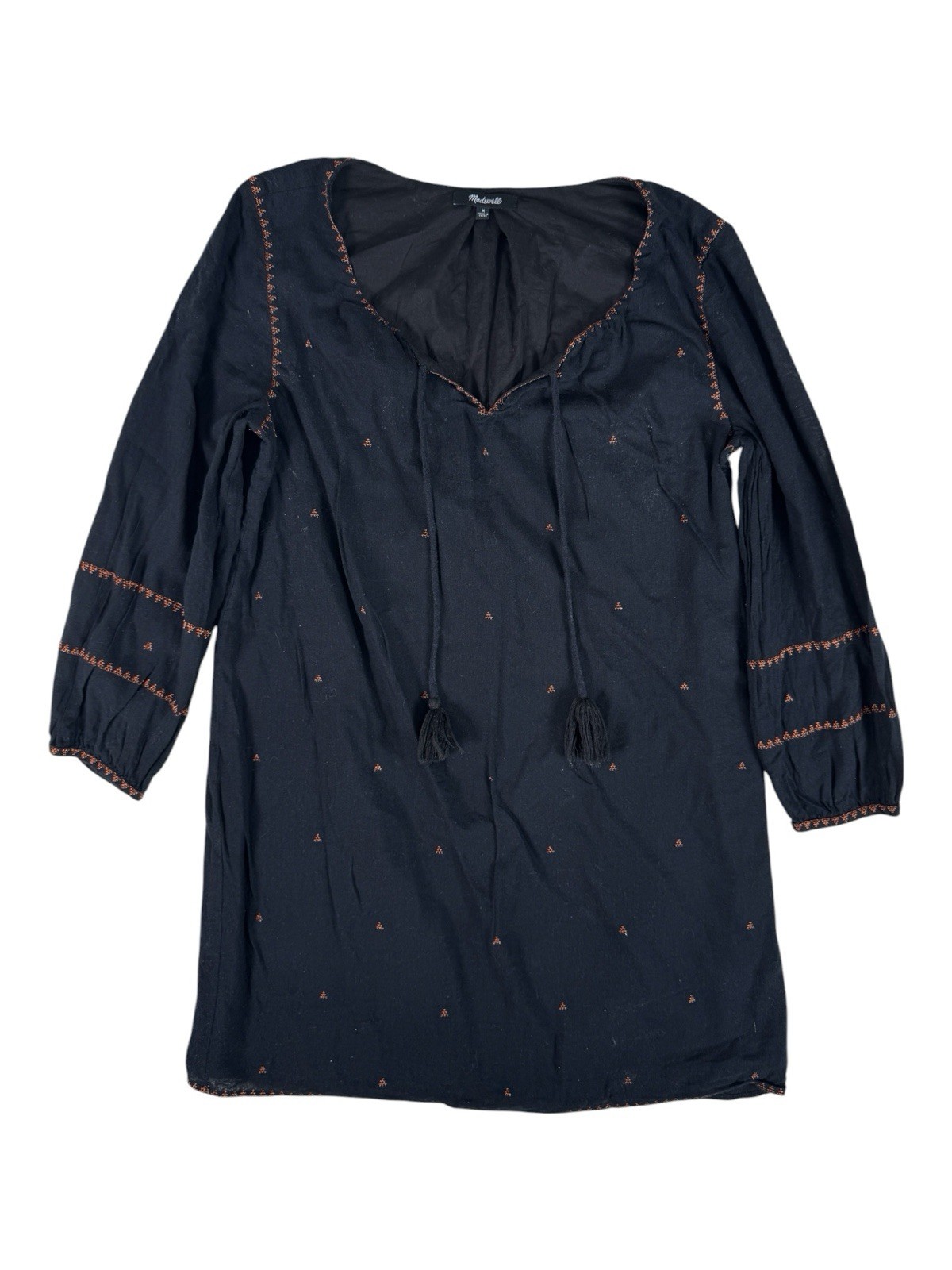 Madewell Black Geometric Embroidered Boho-Style Shift Dress Women’s Size Medium