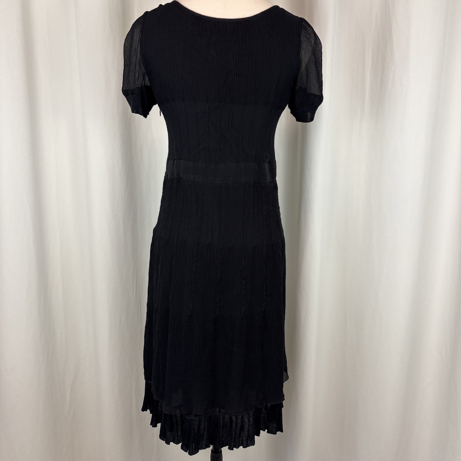 Cacharel Black 100% Silk Semi Sheer Short Sleeve Dress Whimsigoth US 6 EU 36