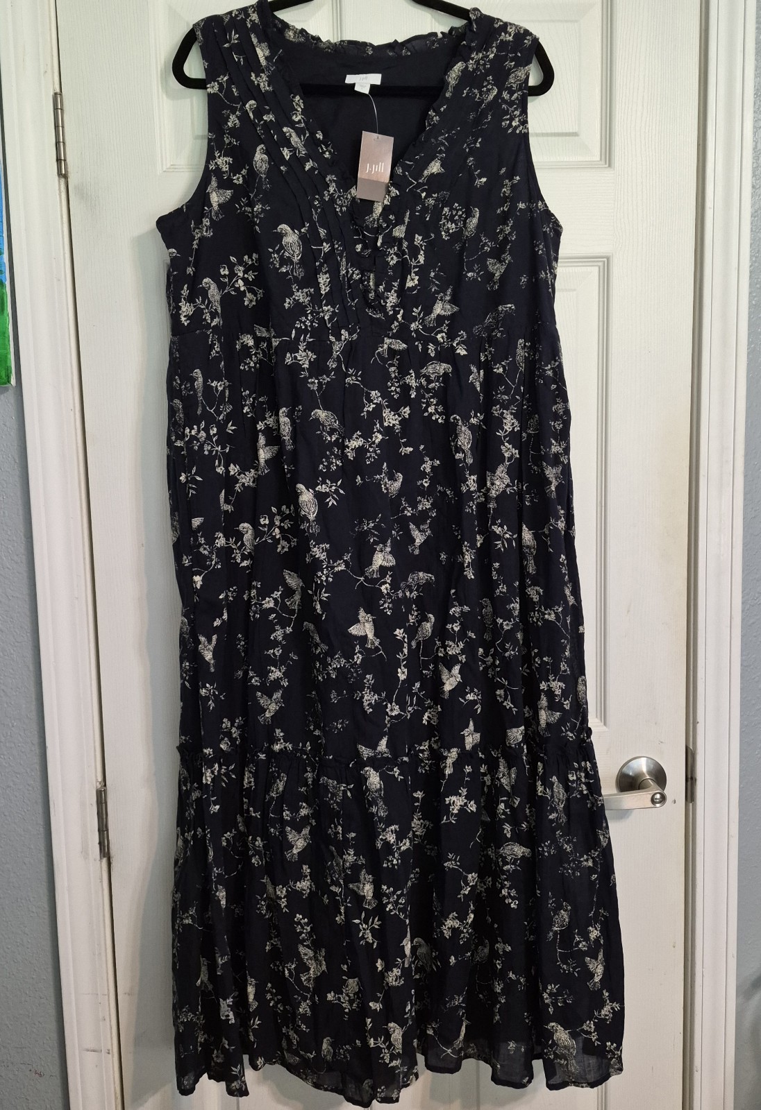 J. Jill Navy Blue Sundress Medium NWT Bird & Floral Print