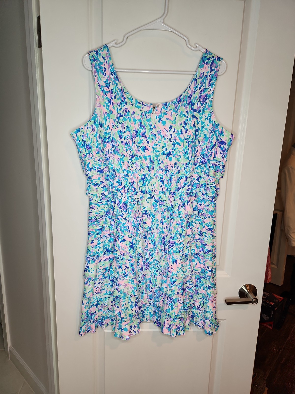 Lulu-B Daisy Cha Cha Dress Blue Floral Tiered Nautical Coral Size XL Preppy NEW