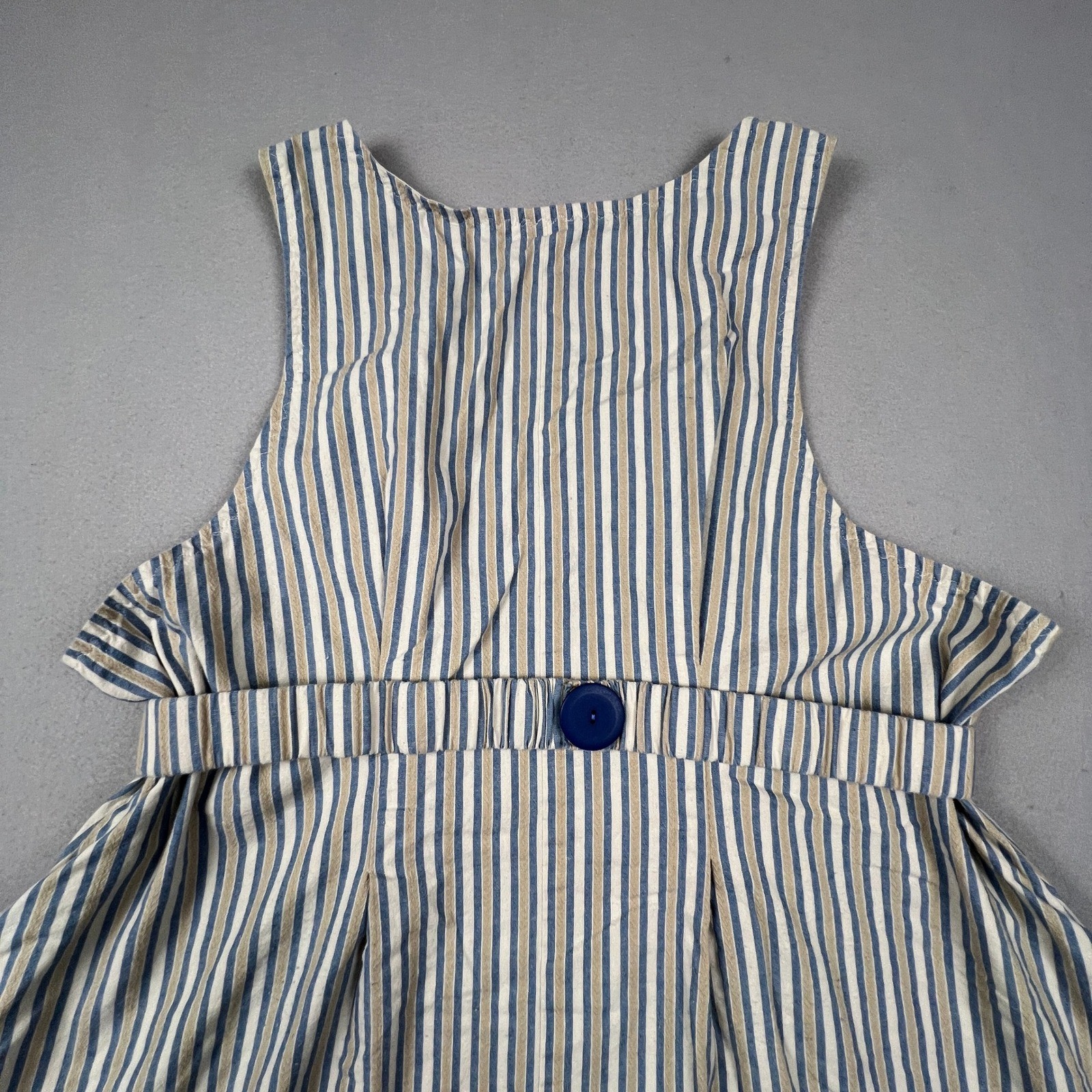 Cottagecore Striped Midi Dress Womens Blue Tan Vacation Sailor Casual Summer