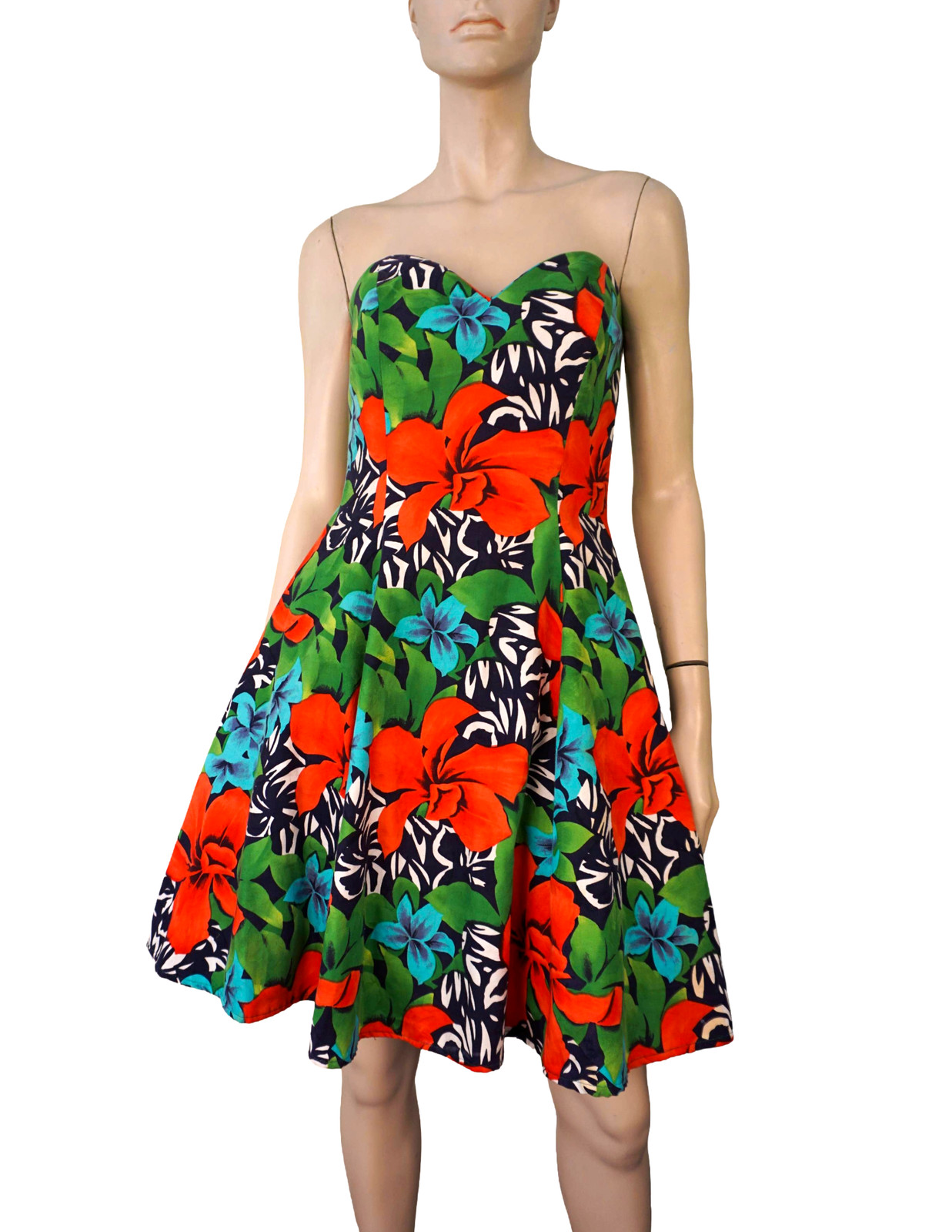 1980s AJ BARI sz 8 Strapless Floral Full Circle Party Dress with Back Cutout